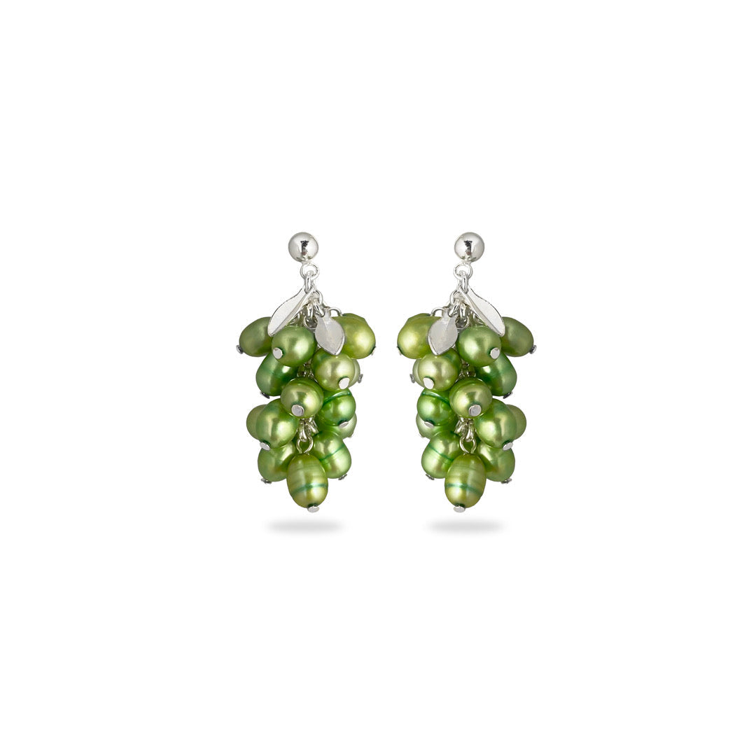 øreringesæt Druer Grapeful Green Sterling Sølv Og Grønne Perler