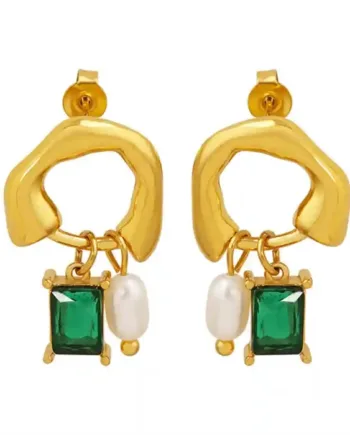 Emerald Pearl Art Hoop   Eksklusiv Forgyldt ørering  Pr  Stk
