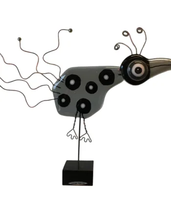 Glasfugl Med Dots Sort Og Grå  Højde Ca  14 Cm  Håndlavet Glasfigur  Gaveide Med Hurtig Levering