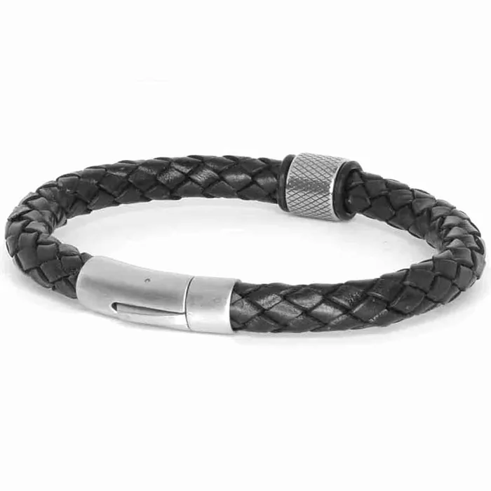 Menx 8mm Sort Læderflet Armbånd
