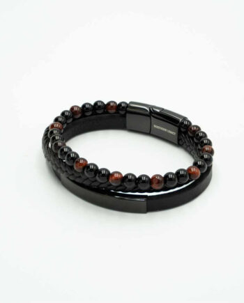 Slate Læder Og Perle Armbånd   19 Cm Herre Northern Legacy